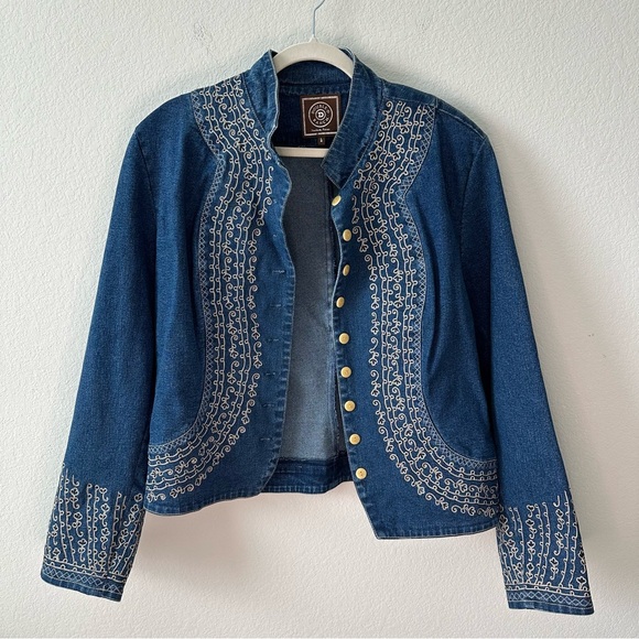 Double D Ranch Jackets & Blazers - DOUBLE D RANCH Embroidered Denim Blue Button Down Jacket Blazer SZ L